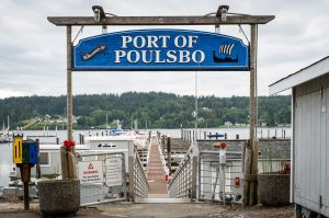 Poulsbo, Washington - May 29, 2023: Poulsbo Marina sits on Liberty Bay. Poulsbo is a Scandinavian themed town founded by Norwegian immigrant Jørgen Eliason.
