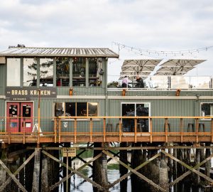 Poulsbo, Washington - May 29, 2023: A waterfront pub and restaurant on Liberty Bay in Poulsbo.